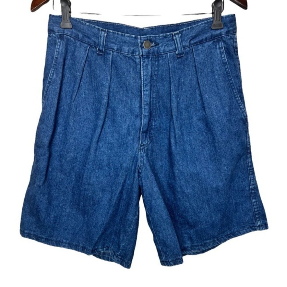 Vintage Mom Jeans Pleated Denim Jean Bermuda High Rise Shorts 100% Cotton